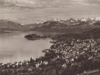 Schweiz: Der Zürichsee, Horgen, die Au und die Alpen von Jean Gaberell