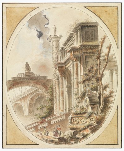 Zeichnung, Fantasie einer architektonischen Ruine, ca. 1770 von Jean-Henry-Alexandre Pernet