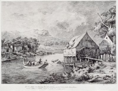 Eine Mühle am Flussufer, 1774 von Jean Jacques de Boissieu