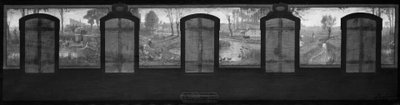 Skizze für das Rathaus von Fresnes: Die Ufer der Bièvre. Fresnes. An den Ufern der Bièvre. Die Wäscherinnen. Mehlsortierer. Die Pachtbetriebe. Die Rübenernte von Jean Joseph Enders