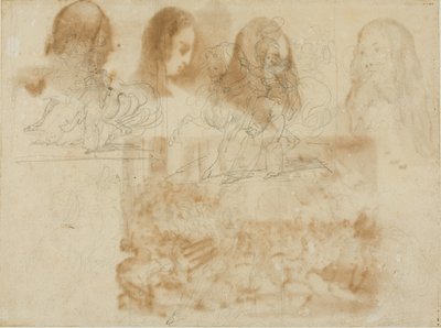 Sechs Skizzen eines Jägers neben seinem Pferd von Jean Louis André Théodore Géricault