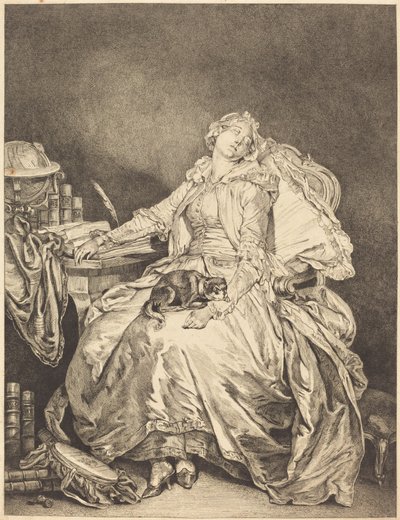 Die schlafende Philosophie von Jean Michel Moreau after Jean Baptiste Greuze