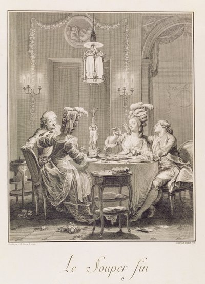 Das feine Abendessen (1781, graviert von I.S. Helman) von Jean Michel the Younger Moreau
