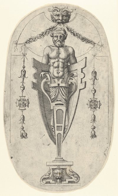 Männliche Terminalfigur, Torso mit Bart und Turban auf einem halblangen Sockel eingeschlossen, ca. 1543 von Jean Mignon