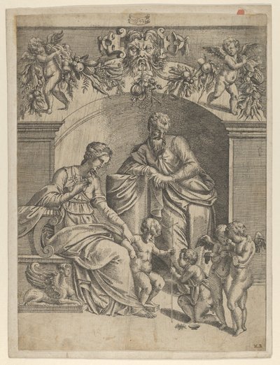 Die Jungfrau mit dem Jesuskind, angebetet von St. Johannes, 1543 von Jean Mignon