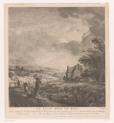 Landschaft mit einem Haus entlang eines Weges über eine Brücke von Jean Moyreau