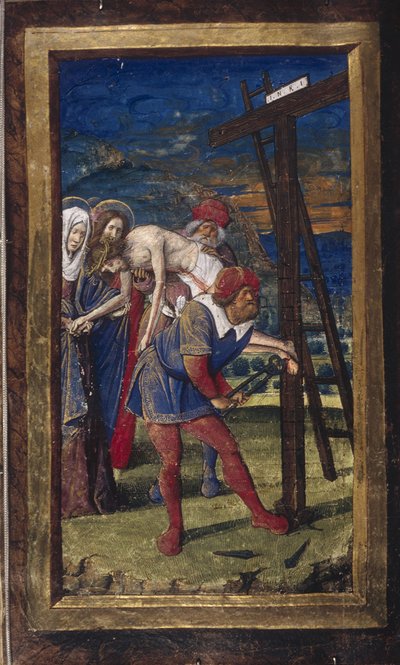 Die Kreuzabnahme aus Lettres bâtardes, ca. 1490-1510 von Jean Poyet