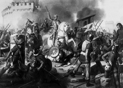 Graf Eudes (Odon) (860 - 898) verteidigt Paris gegen die Normannen im Jahr 886, Gemälde von Jean Victor Schnetz (1787-1870) von Jean Victor Schnetz
