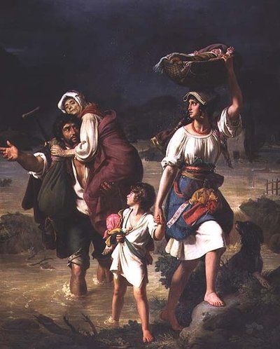Römische Bauern fliehen vor der Überschwemmung des Tiber von Jean Victor Schnetz