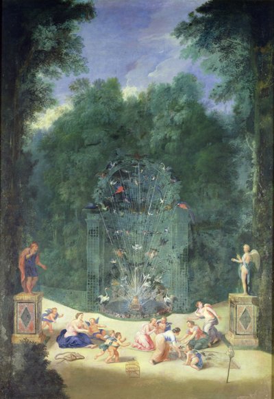 Die Haine von Versailles: Blick auf den Eingang zum Labyrinth mit Vögeln, Nymphen und Cheruben, 1688 von Jean the Younger Cotelle