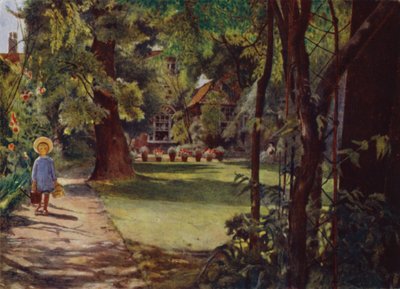 Kelmscott House, Der Garten, Blick vom Fluss (Farblithografie) von Jessie MacGregor