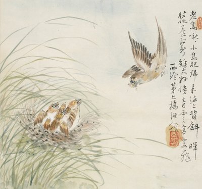 Ein Vogel trägt Nahrung im Schnabel, 1857 von Jin Yuan