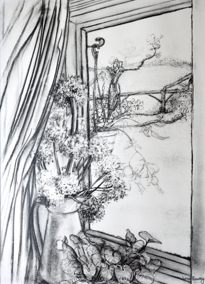 Blick durch das Fenster des Landhauses von Joan Thewsey