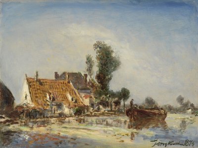 Häuser an einem Wasserweg bei Crooswijk von Johan-Barthold Jongkind