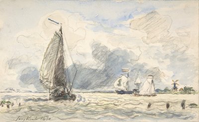 Niederländische Fischerboote, Verso: Skizzen von Booten von Johan Barthold Jongkind