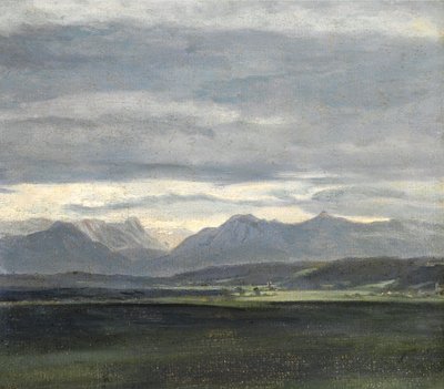 Studie einer Landschaft mit himmelblauem Himmel über Bergen von Johan Christian Dahl