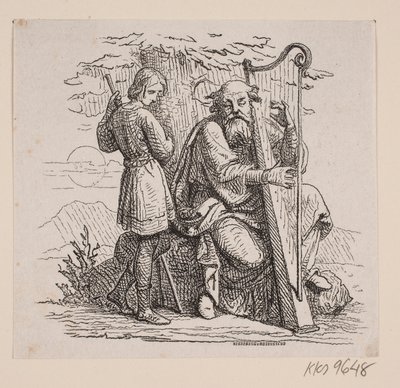 Ein alter Harfenspieler und ein Junge unter einem Baum von Johan Frederik Rosenstand