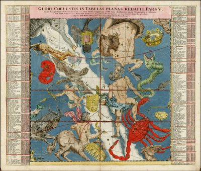 1730 Himmelskarte - Globi Coelestis In Tabulas Planas Redacti Pars V von Johan Gabriel Doppelmayr