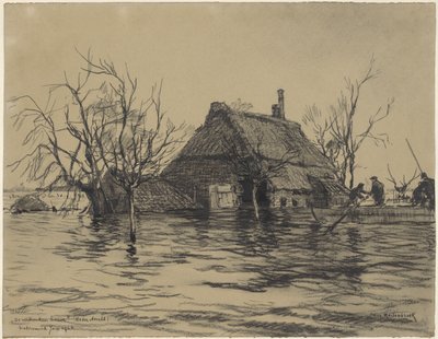 Überfluteter Bauernhof in Neder-Asselt (Land von Maas und Waal) von Johan Hendrik van Mastenbroek