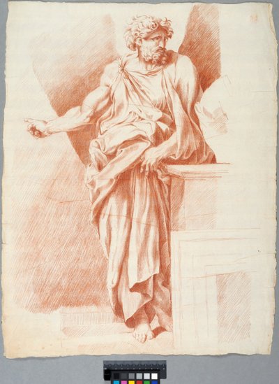 Akademiezeichnung. Detail aus Raffaels „Disputa“ im Vatikan, ein rechts in der Komposition stehender Philosoph von Johan Tobias Sergel