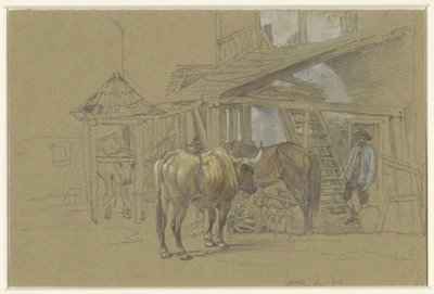 Ochsen und ein Pferd beim Schmied von Johann Adam Klein