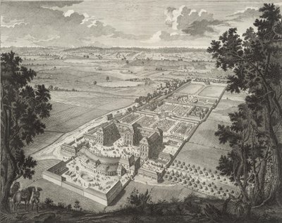 Perspektivische Vogelschau von der Menagerie auf Schloss Weißenstein in Pommersfelden von Johann August Corvinus