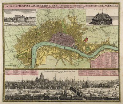 Karte und Aussicht von London, ca. 1710 von Johann Baptista Homann