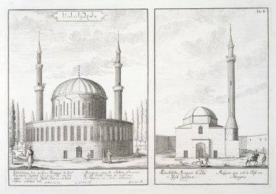 Ansicht einer Moschee in Bursa und einer Moschee in Ungarn, aus 