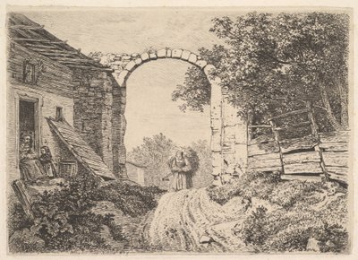 Mädchen mit einer Ladung Heu, außerhalb von Thorbogen von Johann Christoph Erhard