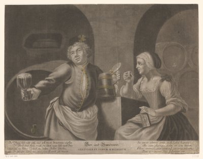 Mann und Frau trinken Bier und Branntwein von Johann Elias Ridinger