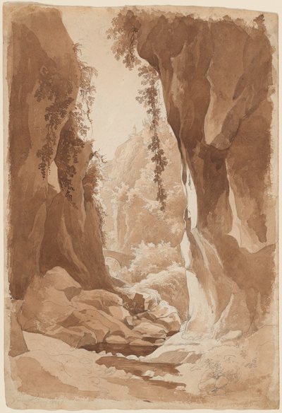 Klippen über einer Flussschlucht bei Sorrent (recto) von Johann Joachim Faber