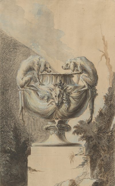 Entwurf für eine Gartenvase mit Jagdmotiv von Johann Paul Egell