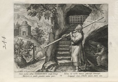 Theodorus, Tafel 14 von 25 aus der Serie Trophaeum Vitae Solitariae (Männliche Einsiedler) von Johann Sadeler I