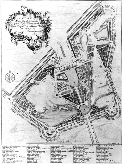 Ein Plan des Hauses und der Gärten in Stowe, Buckinghamshire von Johann Sebastien Muller