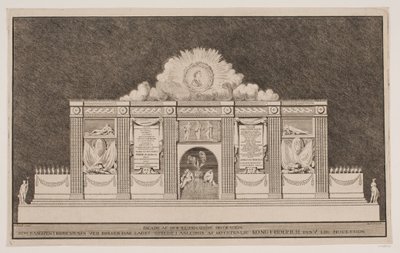 Fassade der Illuminationsdekoration, die Banqven in Kopenhagen bei der Börse anlässlich der Prozession des hochseligen Königs Friedrich V. errichtet hat von Johannes Gottfred Bradt