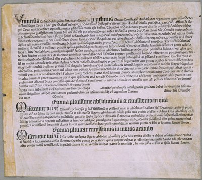 Ablassbrief (für die Expedition gegen die Türken und die Verteidigung Zyperns), (Mainz, Johannes Gutenberg, 1455) von Johannes Gutenberg