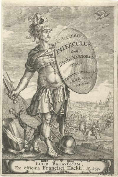 Römischer Krieger vor einem Schlachtfeld von Johannes Hackius
