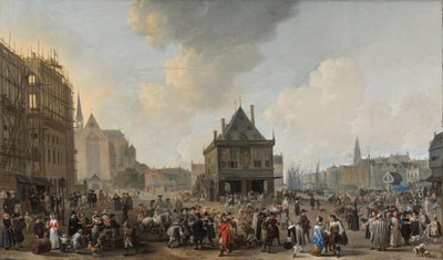 Der Dam, nach Norden gesehen, mit dem Rathaus im Bau von Johannes Lingelbach