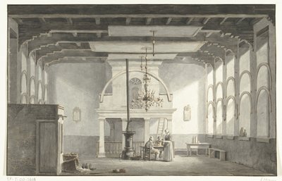 Der Saal in den Kloveniersdoelen in Dordrecht, wo die Nationale Synode in den Jahren 1618-1619 stattfand, 1836 von Johannes Rutten (signed by artist)