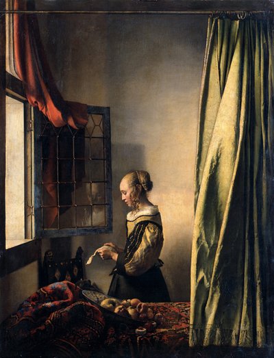 Mädchen, das einen Brief am offenen Fenster liest von Johannes Vermeer