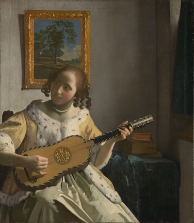 Junge Frau, die Gitarre spielt von Johannes Vermeer