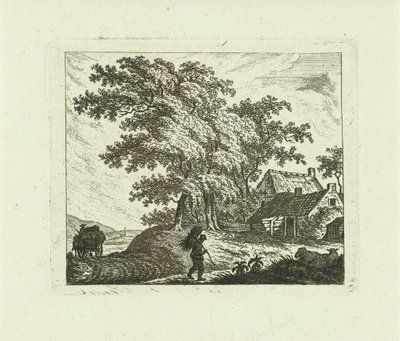 Landschaft mit Bauernhof und Mann mit Reisigbündel von Johannes van Cuylenburgh