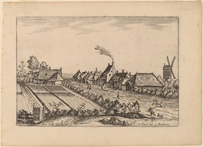 Felder und eine Dorfstraße mit Postmühle von Johannes van Doetechum, the Elder and Lucas