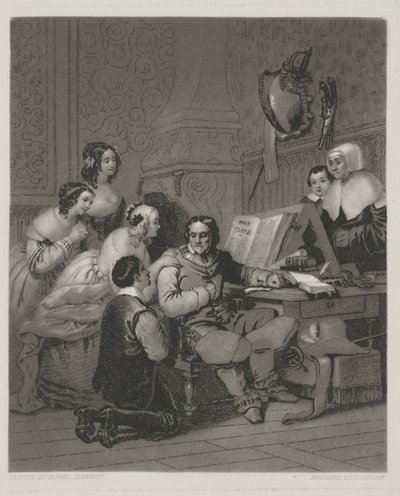 Die Familie Cromwell bittet um das Leben von Karl I., Druck von Alfred Johannot von John (after) Sartain