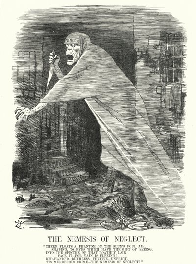 Karikatur: Die Nemesis der Vernachlässigung - Armut und Kriminalität in London zur Zeit der Jack the Ripper-Morde (Gravur) von John (after) Tenniel