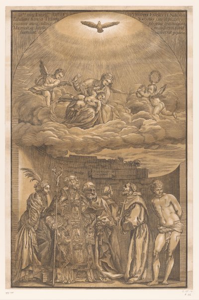 Maria in den Wolken und sechs Heilige von John Baptist Jackson