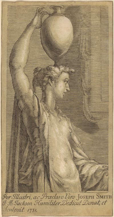 Frau steht und hält einen Krug auf dem Kopf von John Baptist Jackson, after Parmigianino