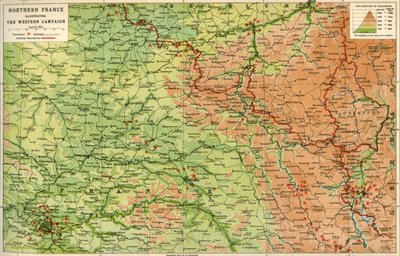 Nordfrankreich, Darstellung der Westkampagne, 1914, ca. 1920 von John Bartholomew and Son