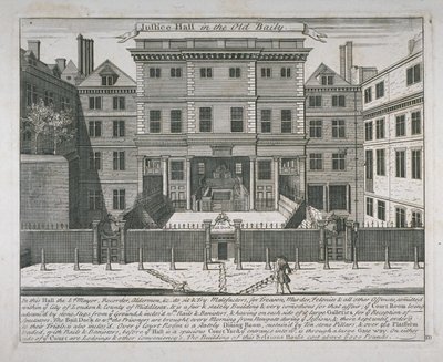 Ansicht der Justizhalle, Old Bailey, ca. 1740 von John Bowles