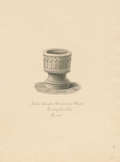 Buckinghamshire - Drayton Beauchamp Kirche: Sepia-Zeichnung, 1838 von John Buckler